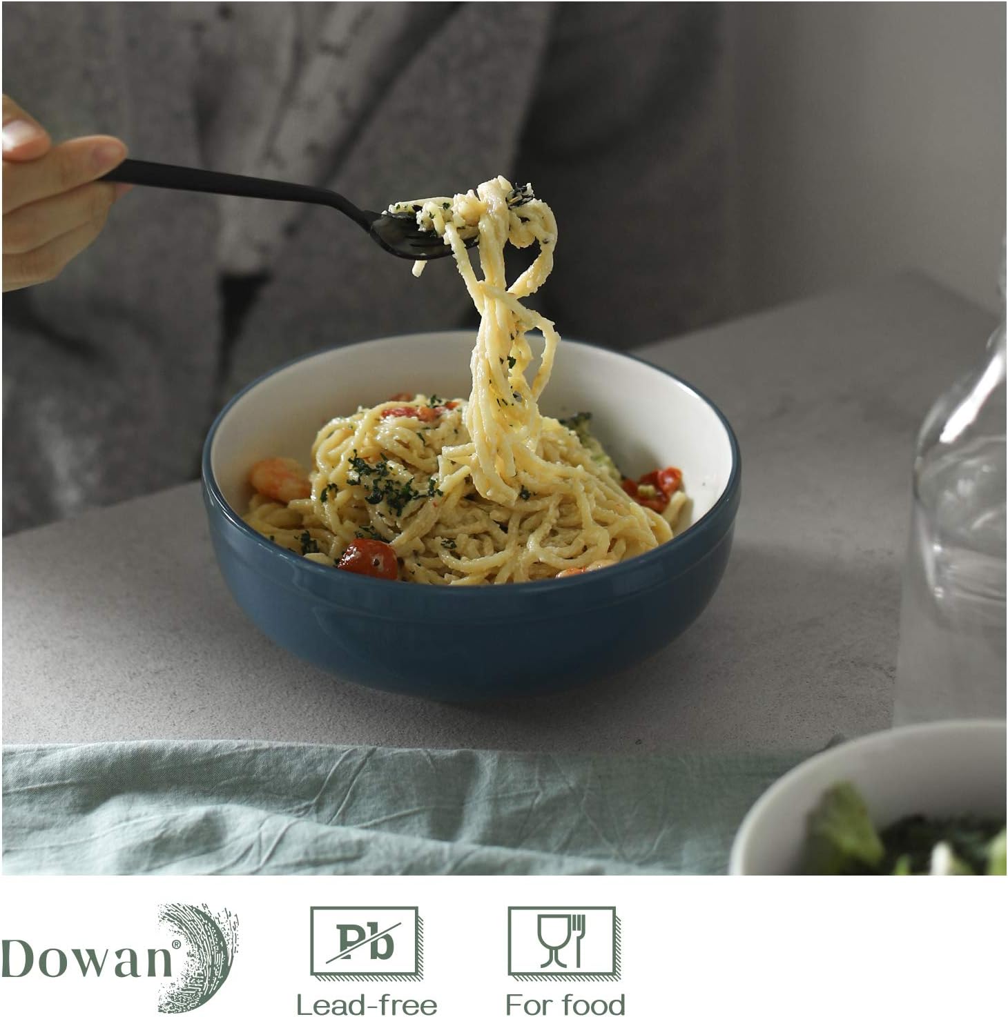  | DOWAN Soup Bowls, Serving Bowls for Kitchen, 32 Ounces Salad Bowls with Non-slip Design, Porcelain Cereal Bowls Set for Party Soup Salad Ramen Pho Pasta, Set of 3, Haza Blue: Soup Bowls