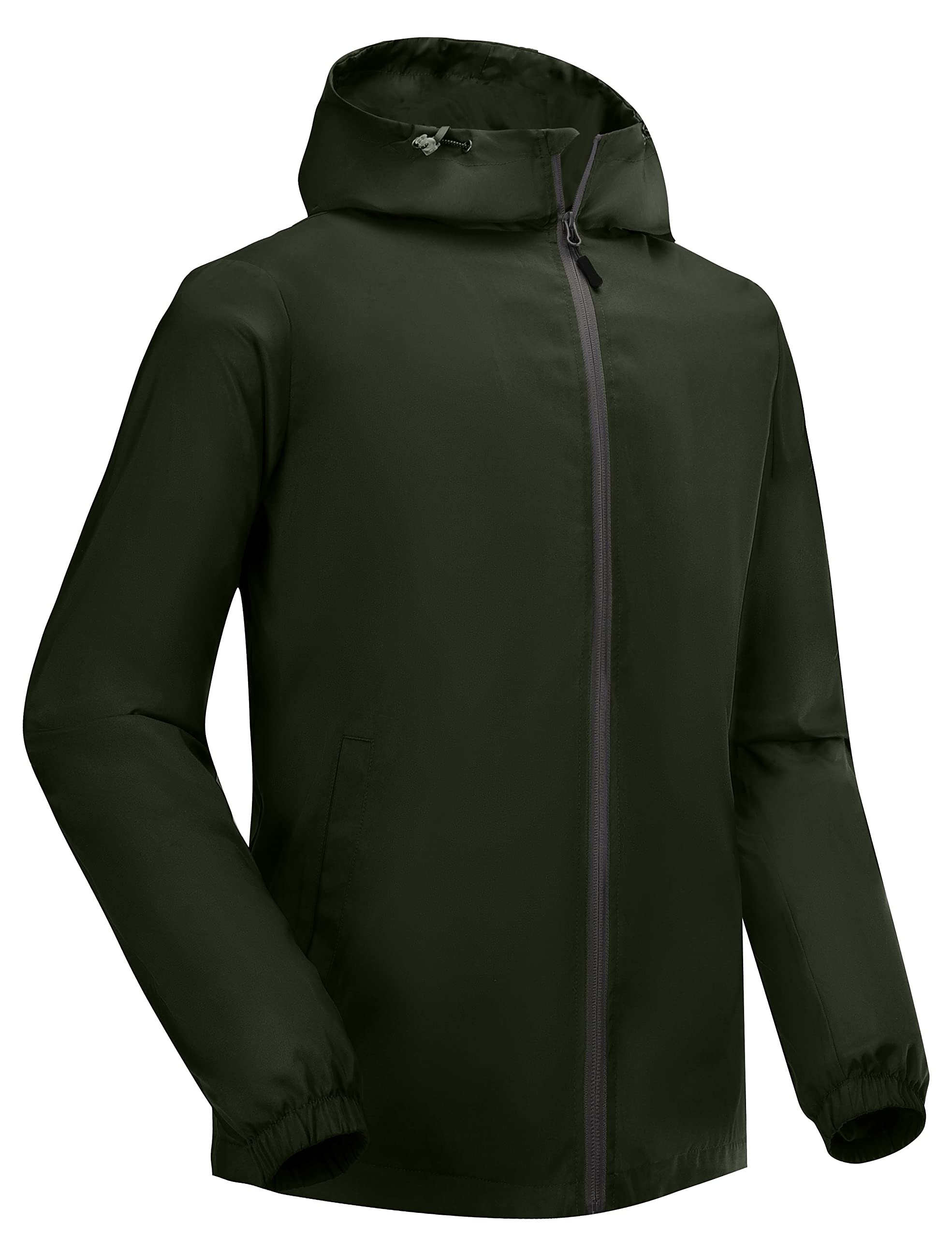 Mapamyumco Men's Lightweight Windbreakers with Hood for Travel Hiking Golf,Windproof Casual Spring Jackets Olive Green L