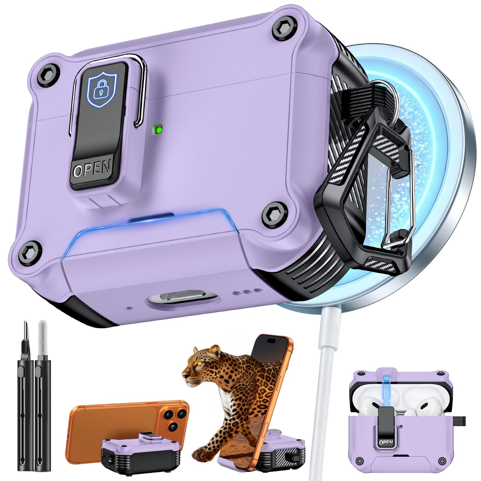 Inesore for AirPods AirPods Pro 1st/2nd Case with Secure Lock (Purple)