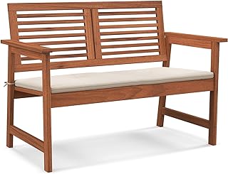 Tangkula Outdoor Bench with Cushion, 2-Person Patio Bench with Slatted B...