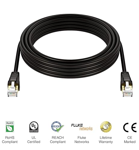 Miniatura 9 de BlueRigger Cable Ethernet CAT 8  10 pies regular (RJ45, 40 Gbps, 2000 MHz, cable de Internet CAT8) Cable de red LAN de alta velocidad  Compatible