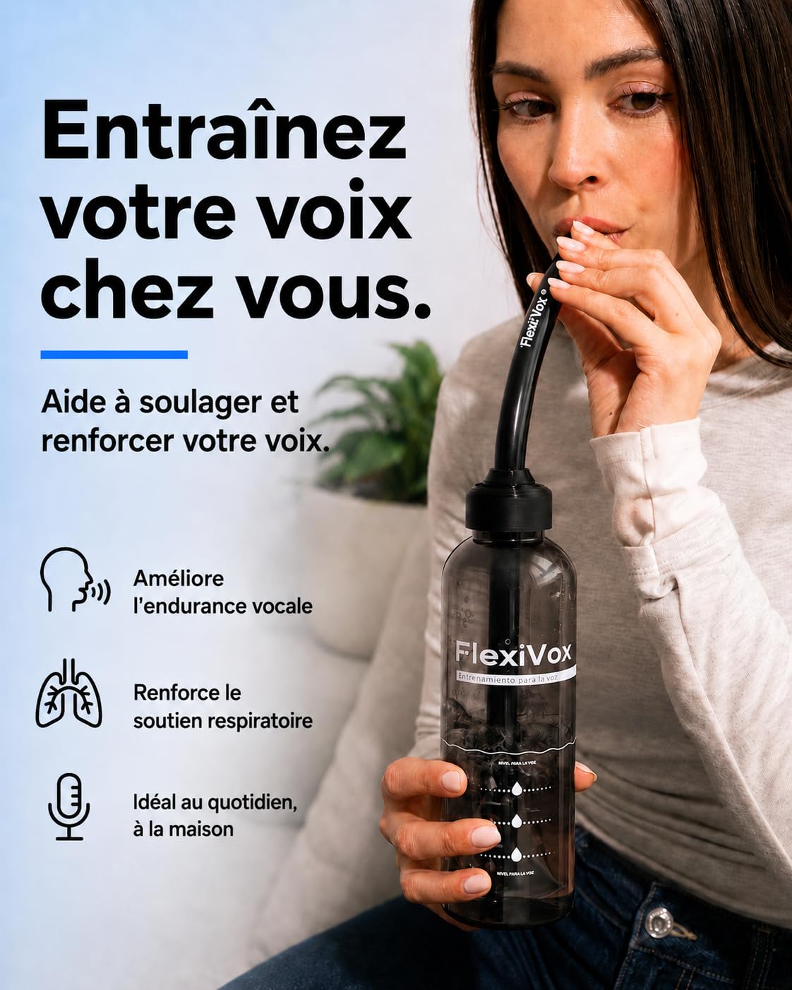 FlexiVox® compatible avec Méthode Lax Vox | Idéal pour l'Entraînement Vocal SOVT | Chanteurs, Orthophonie et Thérapie Vocale | Kit: Tube, Flacon Gradué, Brosse, Sac et eBook (espace Noir)