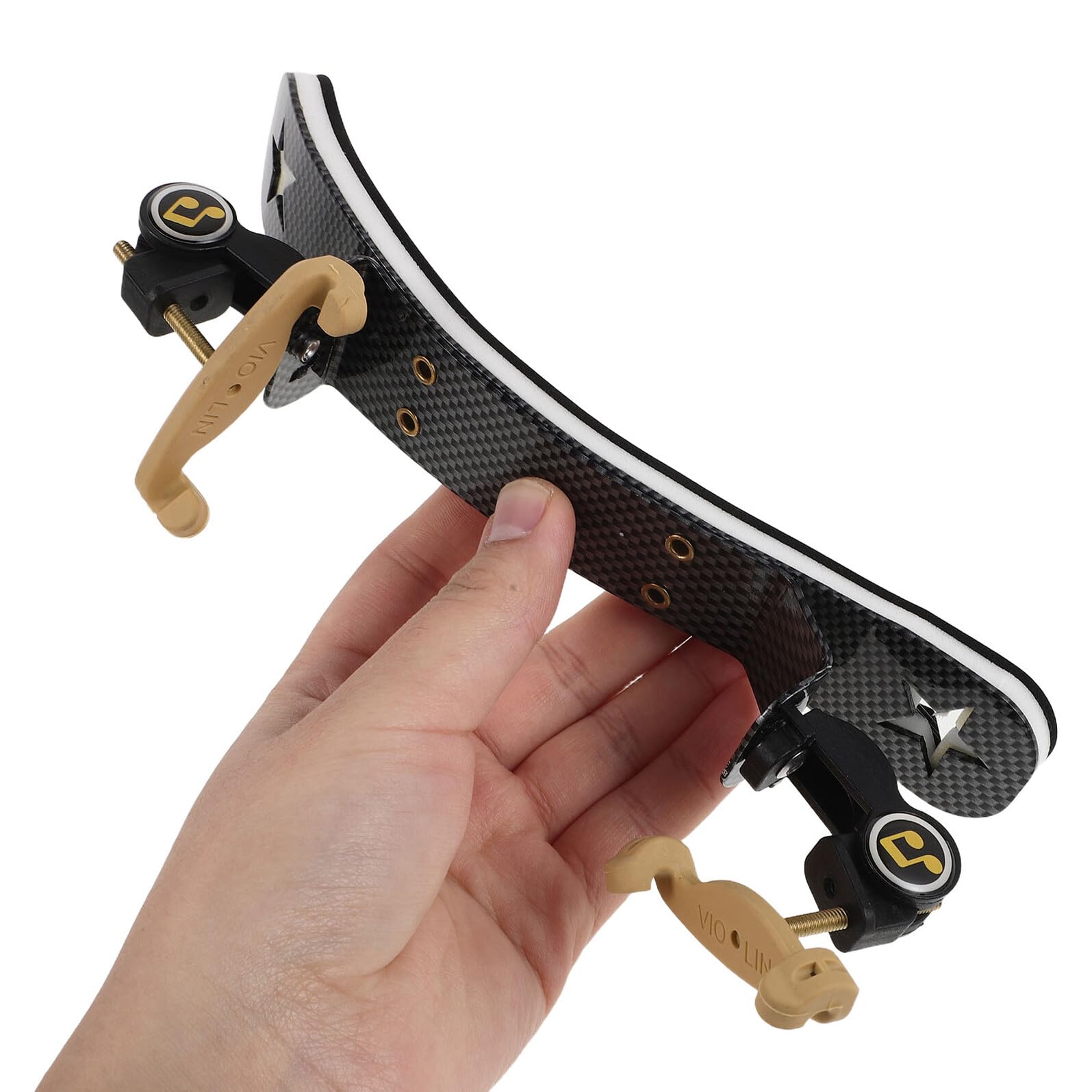 HEMOTON Épaulière Réglable pour Violon 3/4-4/4 en Alliage D’aluminium Léger Finition Fibre de Carbone, Coussinet en Mousse Souple Anti-dérapant Pieds en Caoutchouc, Support Confortable
