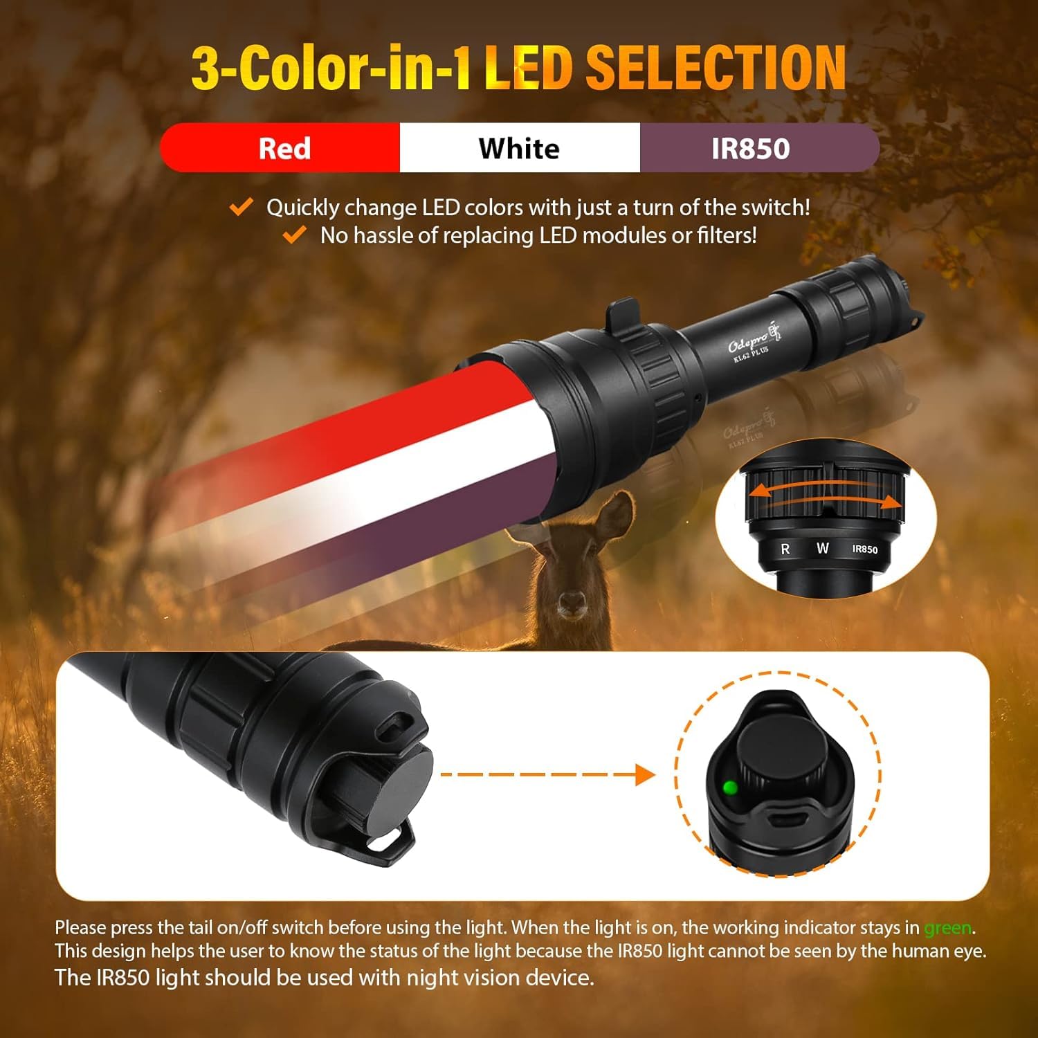 Amazon.com: Odepro KL62Plus Red White IR850 Zoomable Hunting Light