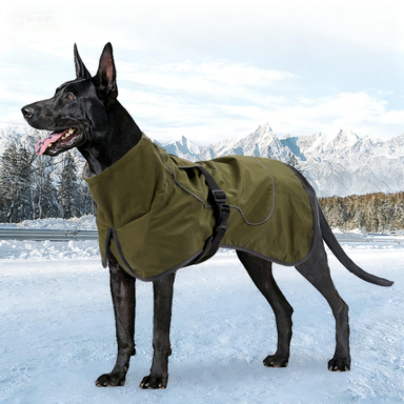 Schneeanzug Hund, Hundemantel, wasserdichte Hundejacke ， Fleecefutter, Reflektierendem und Pelzkragen zum Wandern, Outdoor, für Mittelgroße und Große Hunde (XXL,Armeegrün)