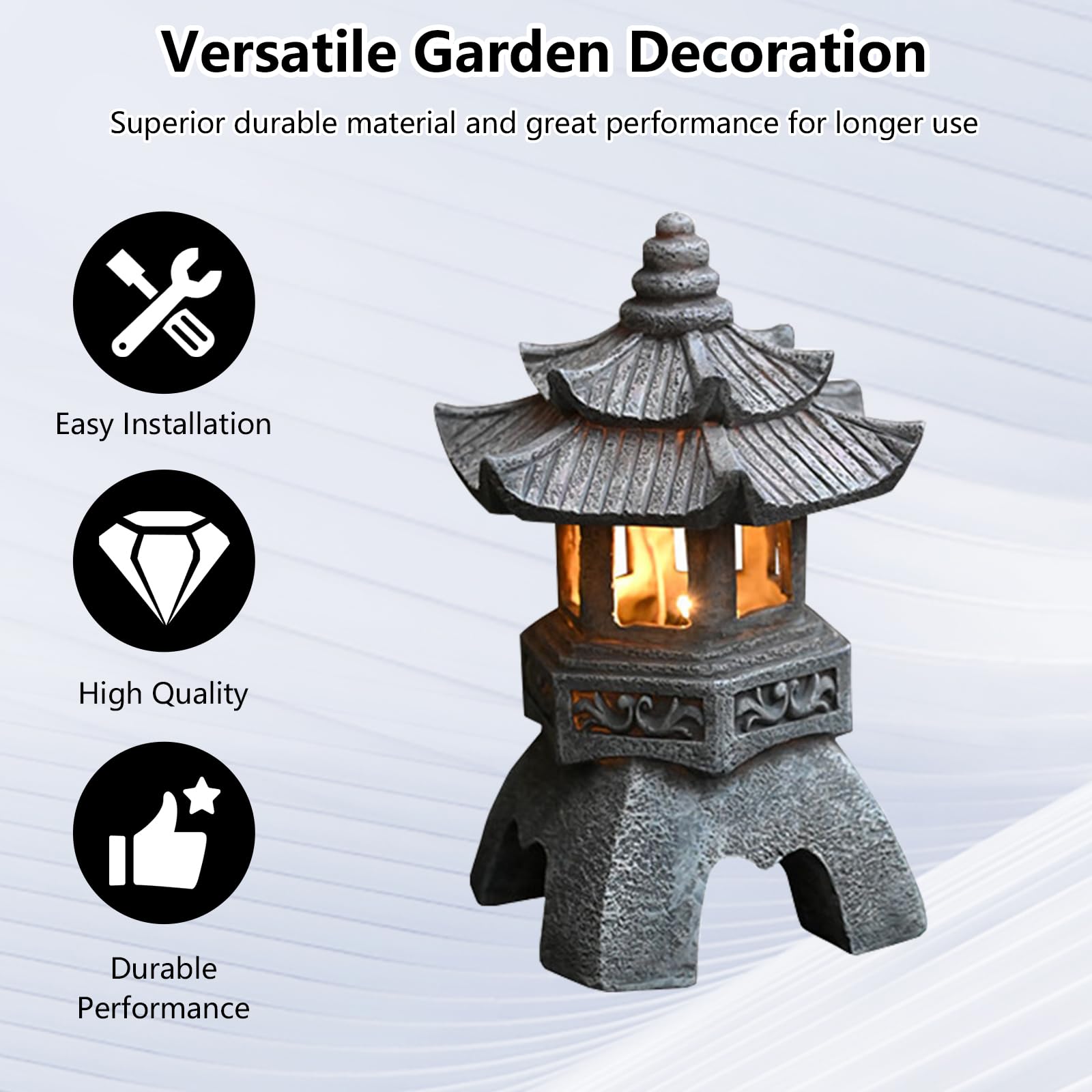 Lanterne Solaire de Jardin, Zen Statue de Jardin Décorative en Résine, Lampe Solaire pour Extérieur, Ornements Lanterne Japonaise en Pierre, Statue Décoration pour Balcon, Terrasse, Véranda et Cour