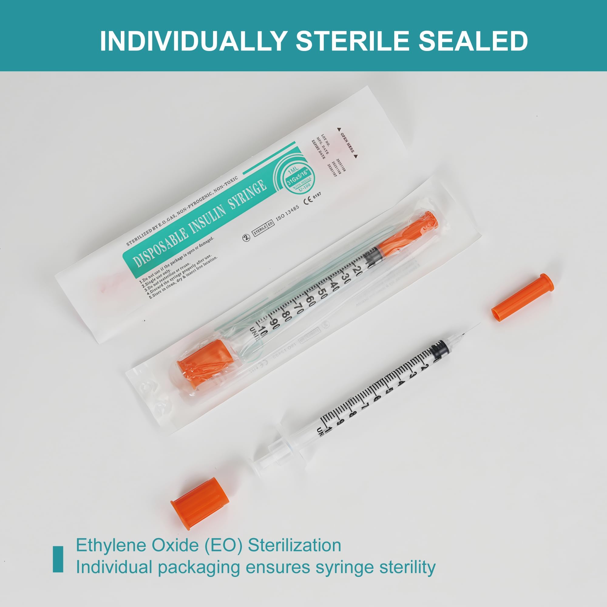 U-100 Syringes with Needles - 1ml 31G (100 Pack) -4
