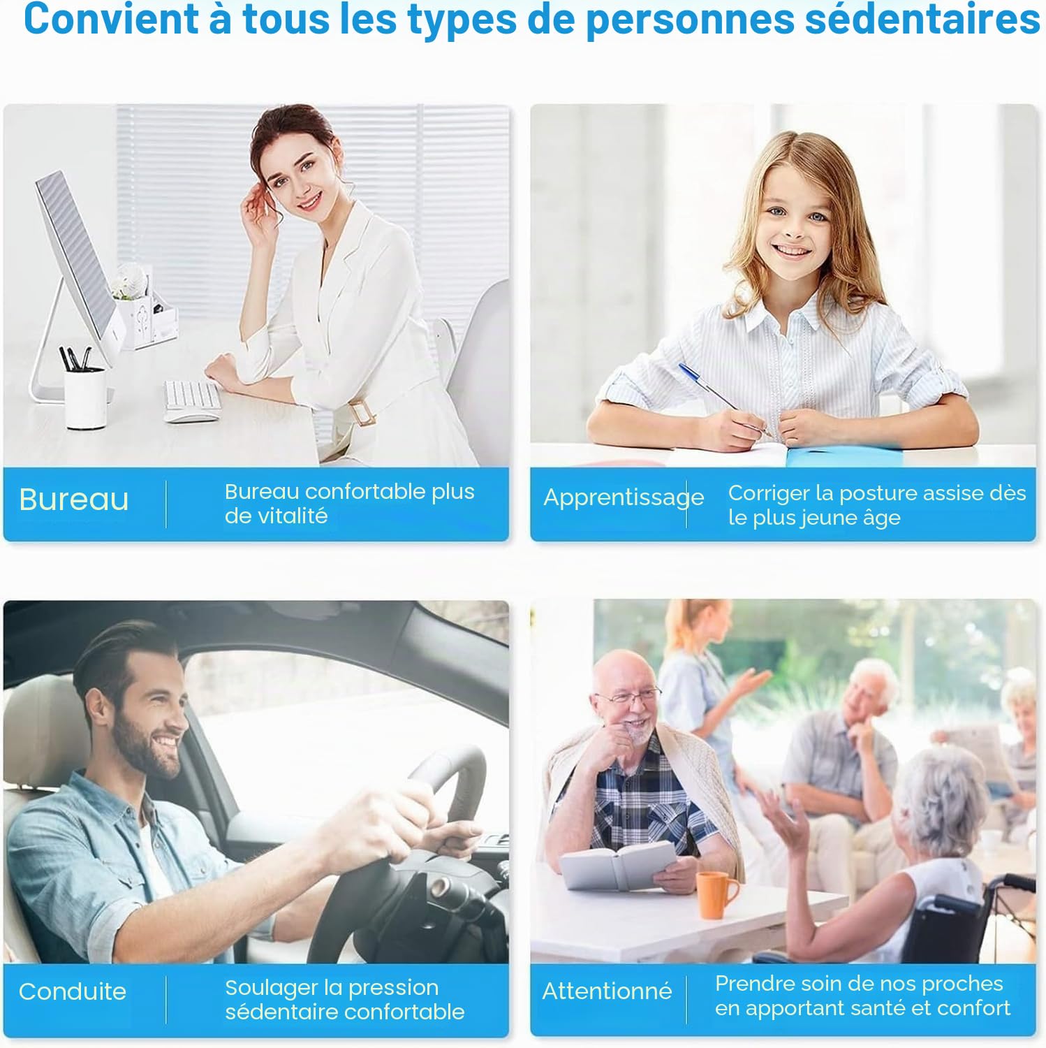 Feagar Coussin de Chaises en Mousse à Mémoire - Coussin Coccyx Ergonomique pour Siège Voiture Auto Conducteur Fauteil Bureau Fauteuil Roulant,Coussin Sciatique,Coussin d Assise,Noir