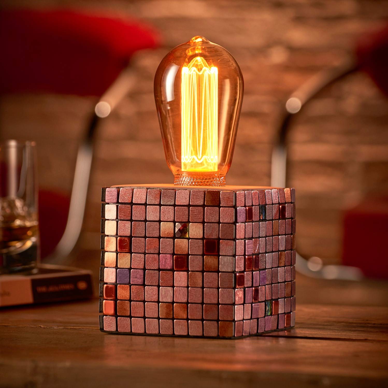 Auraglow Mysa Modern Contemporary Colourful Mosaic Effect Stone Cement Cube Bedside Desk Table Lamp/Light - with ST64 LED Bulb
