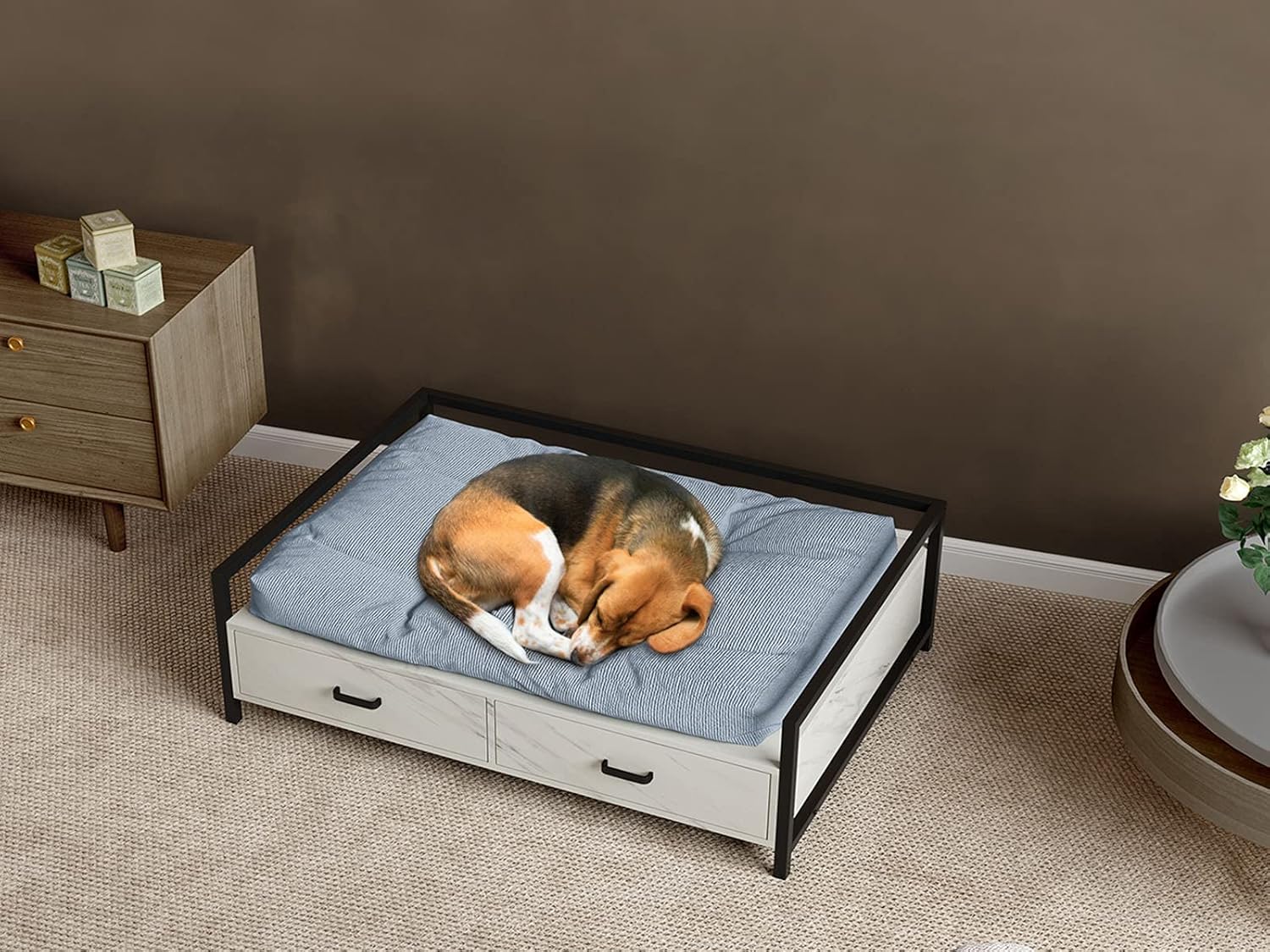 MSMASK Pet Dog Bed Frame with Drawer, Modern Dogs Wood Beds for Big Dogs Cats Couch Sofa Elevated Wooden Dog Furniture Easy to Clean Medium, White : Pet Supplies