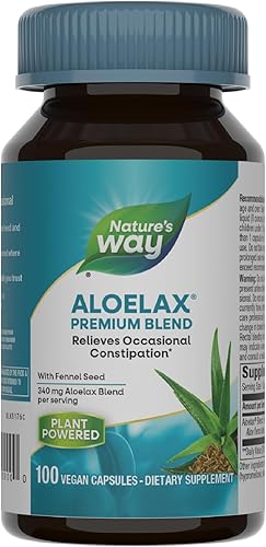 Nature's Way Aloelax, mezcla premium, con semillas de hinojo, alivia el estreñimiento ocasional*, 340 mg, sin gluten, vegano, 100 cápsulas (el