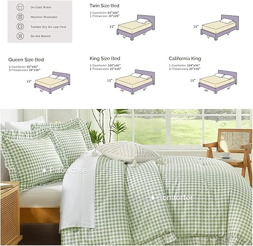 Miniatura 43 de Andency Juego de edredón beige tamaño King, 3 piezas estilo farmhouse shabby chic con volantes, ligero esponjoso suave de microfibra para todas