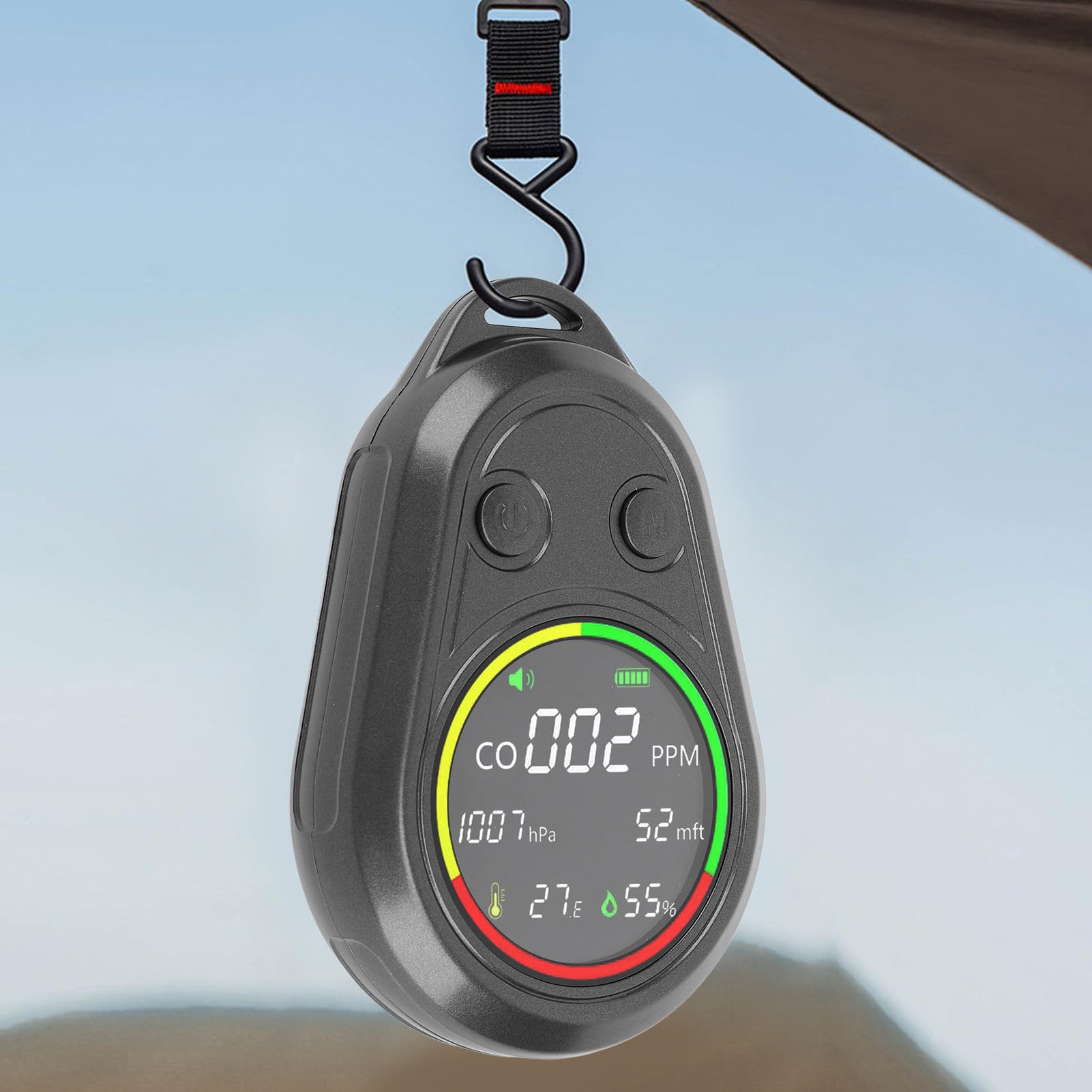 Detector Portátil de Calidad del Aire, Batería de Litio de 1000 MAh, Monitor de CO en Tiempo Real, Temperatura, Humedad, Barómetro, Altímetro para Acampar, Montañismo, Exploración