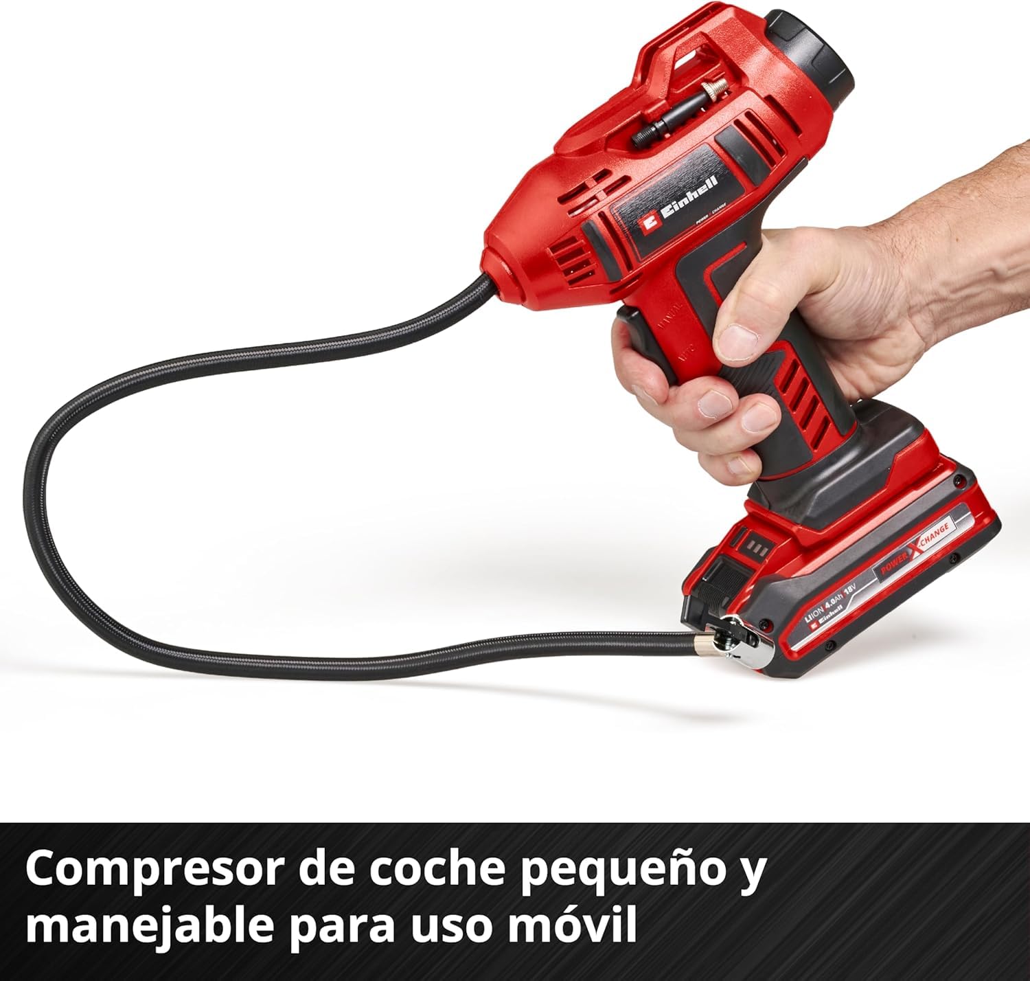 Einhell Compresor de coche con batería CE-CC 18 Li-Solo Power X-Change (iones de Li, 18V, 11 bar, 60cm de manguera de aire comprimido, función de desconexión automática, envío sin batería ni cargador)