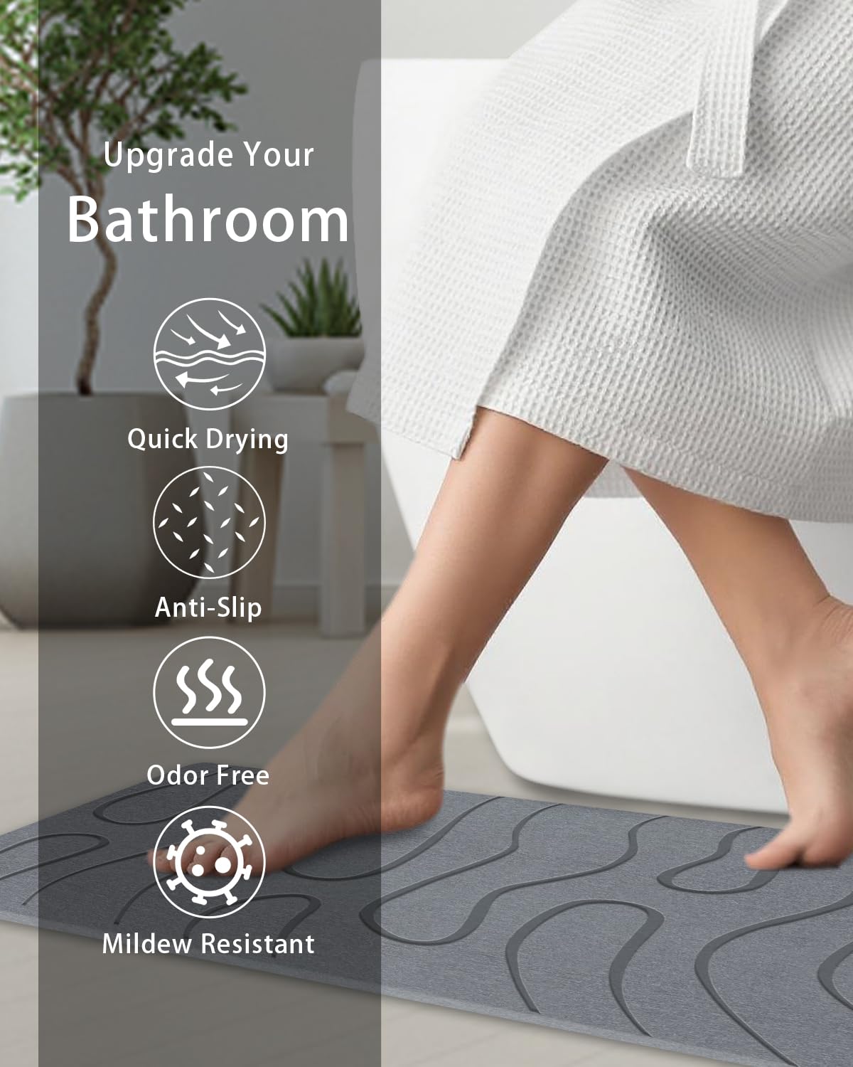 Alfombrilla de baño de piedra, diatomita, de secado rápido, antideslizante, súper absorbente, para baño y cocina, multiusos como alfombrilla para mascotas, fácil de limpiar, 40,6 x 61 cm