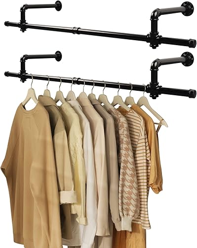 Perchero de 45 pulgadas de largo montado en la pared, perchero industrial resistente para armario de baño, boutique, tienda de ropa, paquete de 2