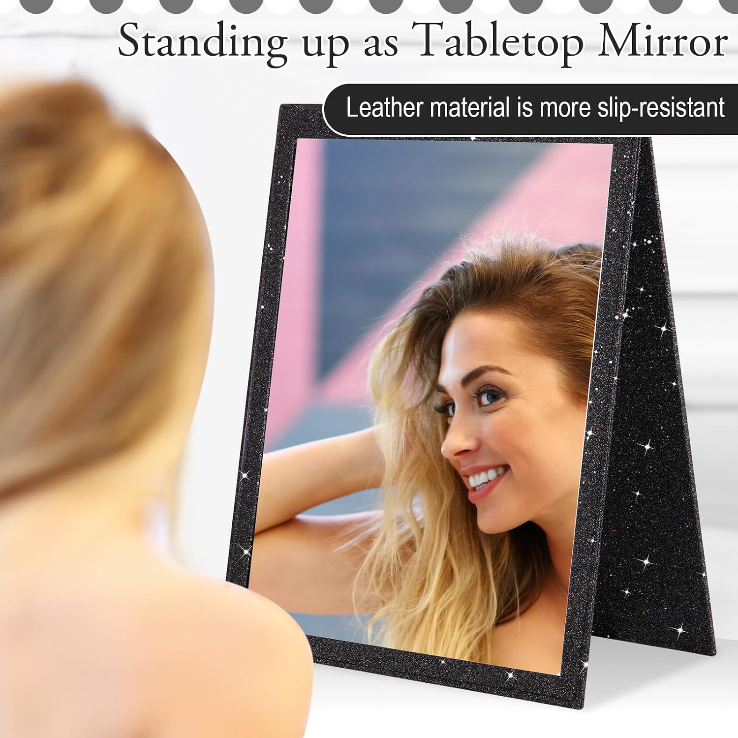 Colingmill Foldable Glitter Mirror with Handle Travel Dance Camping,Black image 3
