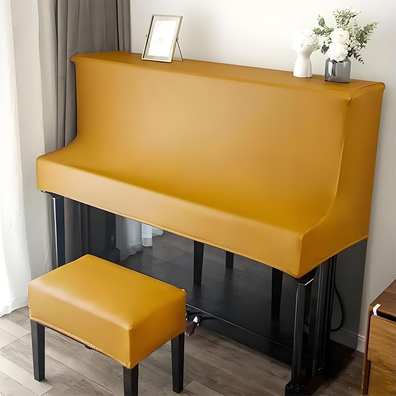 Set Di Coperture Antipolvere Per Pianoforti Verticali Standard | Telo Di Protezione Impermeabile In Similpelle, Resistente All'Umidità Per La Decorazione Del Pianoforte(H,Set (double))