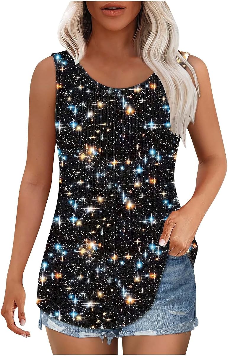 Camisetas sin mangas fluidas para mujer 2025 Verano Moda Sin mangas Floral Tops Casual Dressy Plisado Tank Tops Primavera Camisas