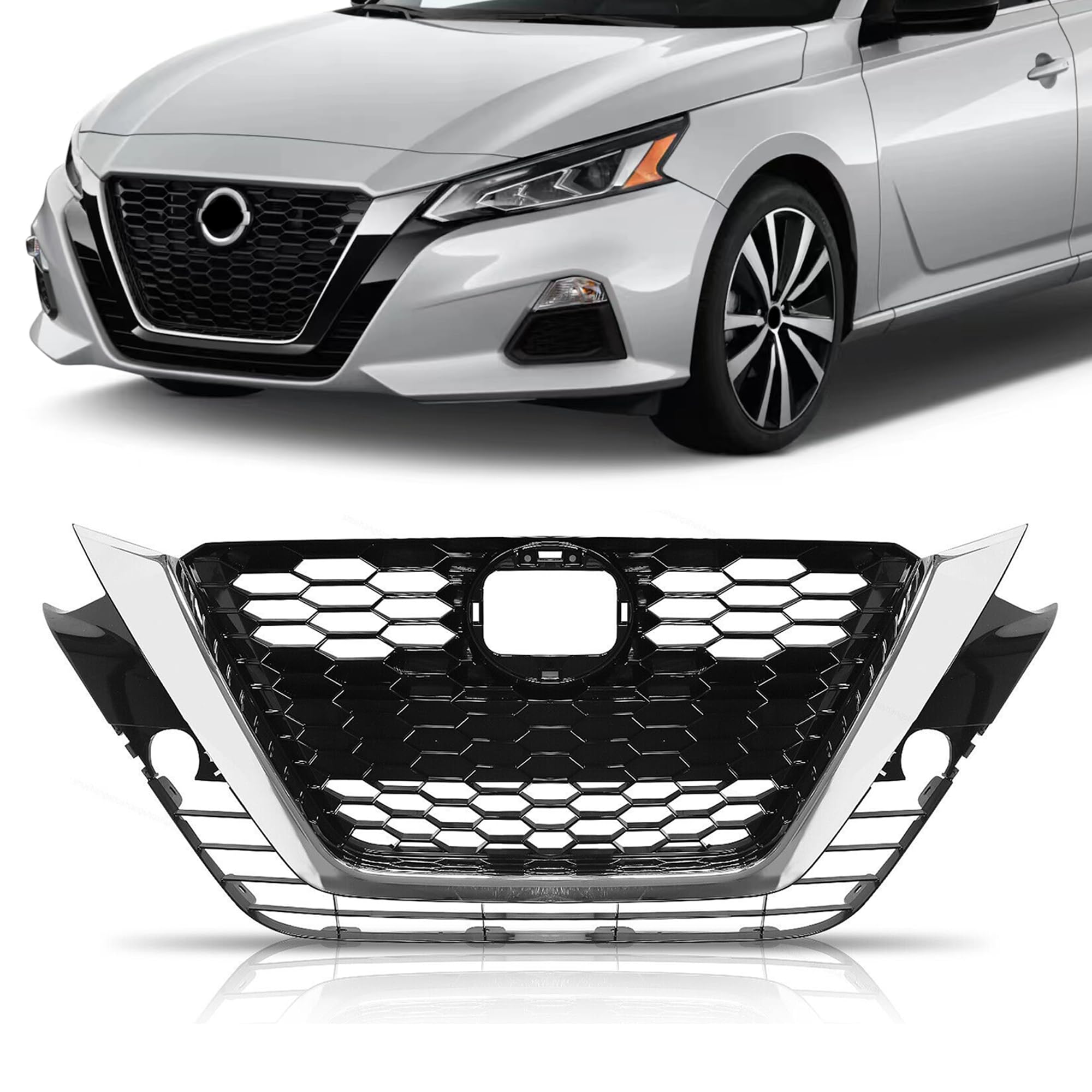 PartsFlow Front Upper Bumper Grille Hood Mesh Grill Assembly Compatible with 2019 2020 Nissan Altima NI1200292