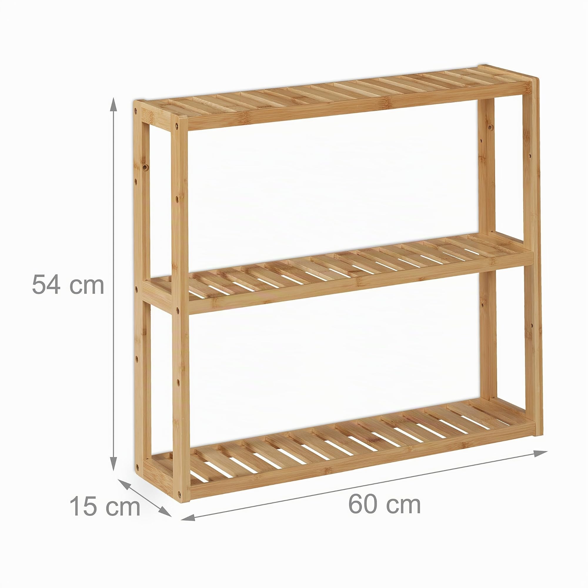 Relaxdays Mensola da Parete per Bagno, in bambù con 3 Ripiani, 54 x 60 x 15 cm, Scaffale Portaspezie in Cucina, Naturale