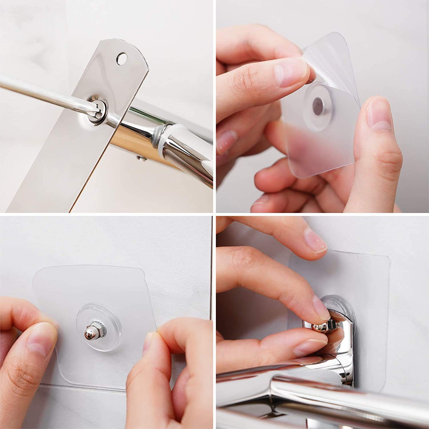 Acier Inoxydable Porte-Serviettes de Salle de Bain ，Rétractable Barres Porte-Serviettes Mural, Adhésif Niveaux sans perçage，pour Cuisine, Hôtel (Argent 3 Couches)
