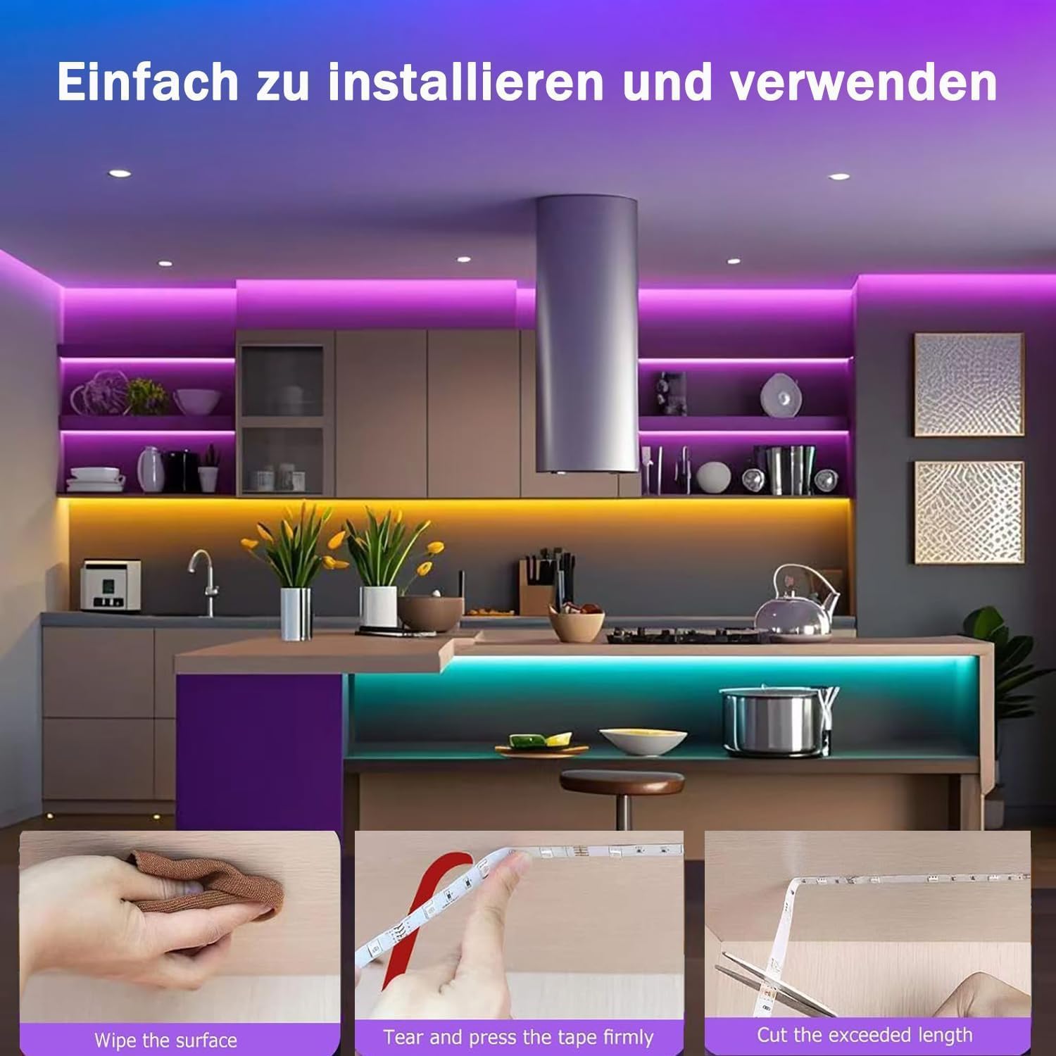 LED Lights for Bedroom with USB Powered, 32.8ft Bluetooth LED Light Strips,Smart App and Remote Control, IP65 Waterproof,RGBW Music Sync Rope Lights for Living Room, Bedroom, Party, Kitchen,TV