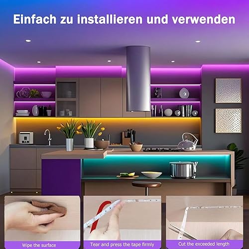 Miniatura 6 de GLPE Luces LED para dormitorio con alimentación USB, tiras de luz LED Bluetooth de 32.8 pies, aplicación inteligente y control remoto, IP65