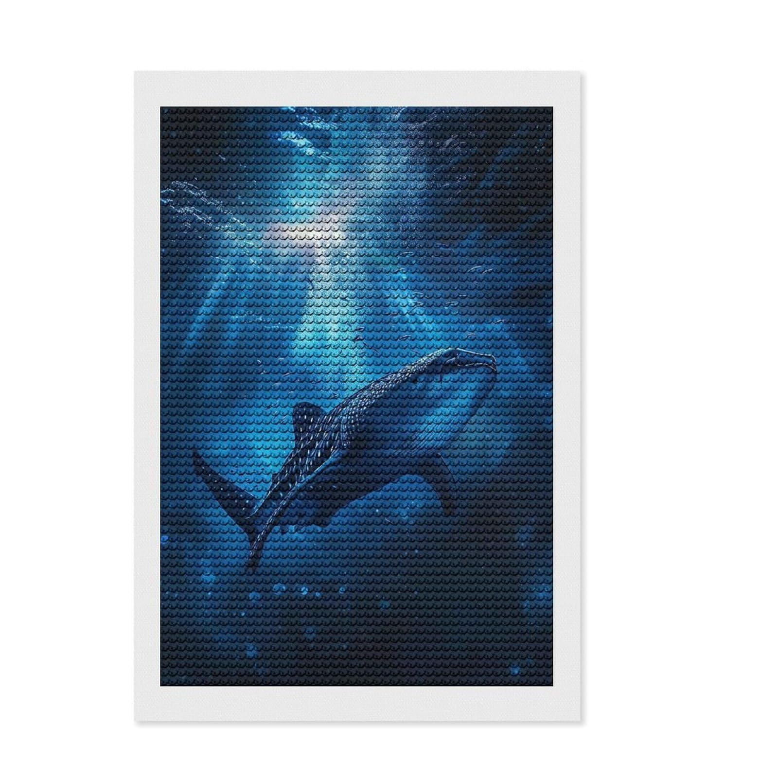 Junmoney Whale Shark Ocean Diamond Painting Canvas Set 8"x12", Calming Craft to Unwind, with Tool Kit, Office Decor, Christmas Gift