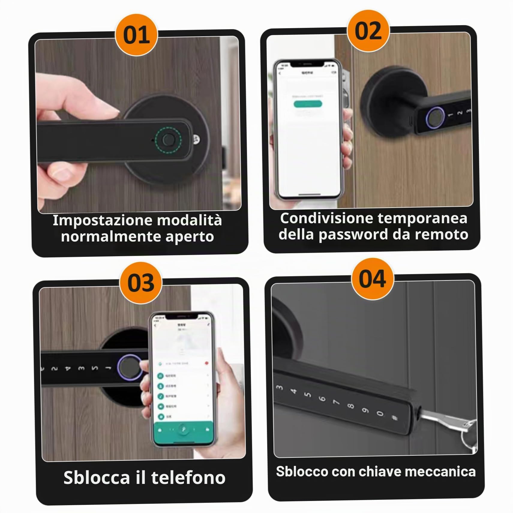 Serratura per porta con impronta digitale Maniglia per porta intelligente 4 in 1 con impronta digitale/APP/codice/chiavi Blocco tastiera elettronica per camera da letto Home Hotel Office Apartment