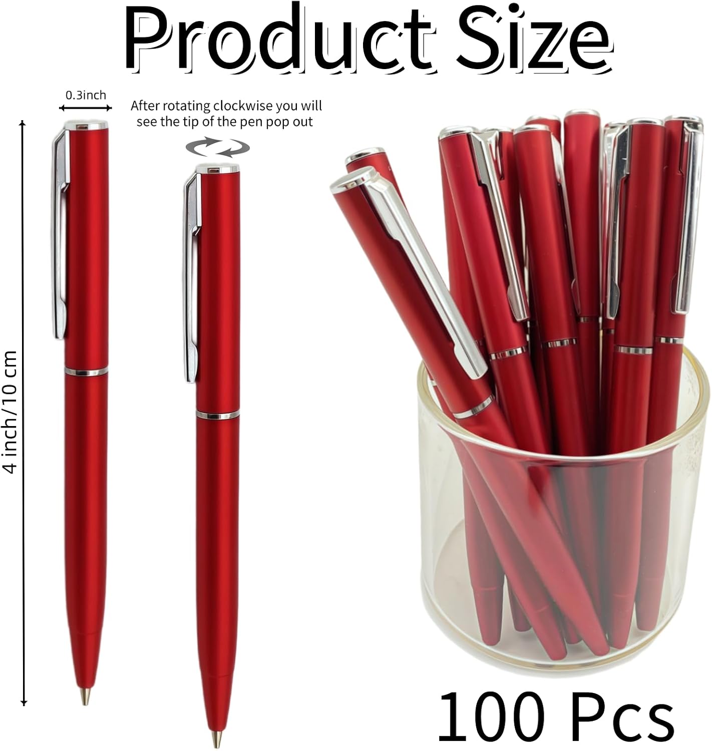 100 Pcs Small Ballpoint Pens, 4 Inch Mini Pens Bulk, for Pocket Notebooks and Notepads, Black Ink (Red)