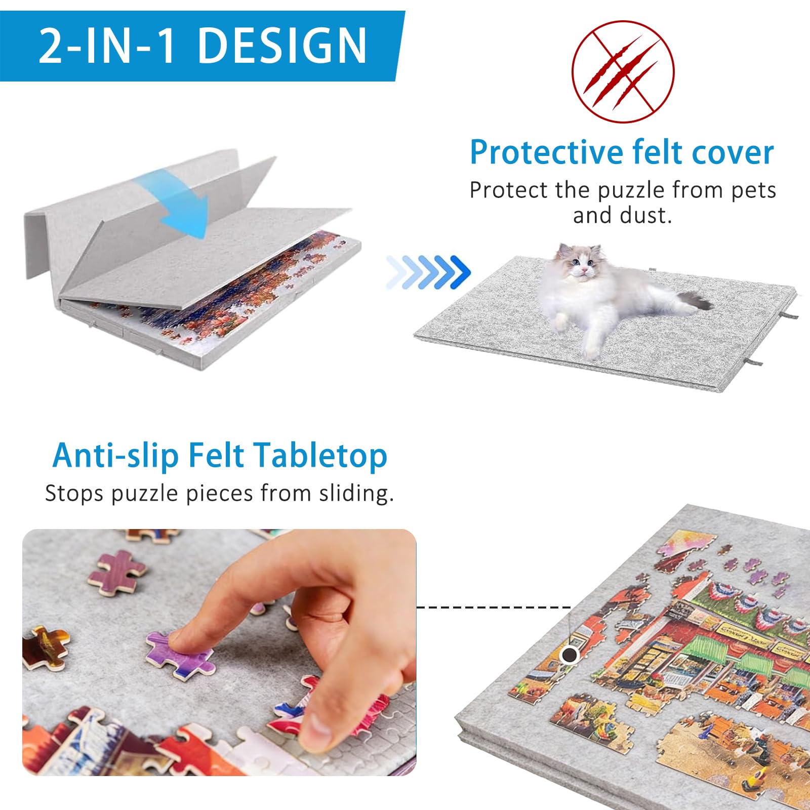 Tavolo per Puzzle Inclinabile con 6 Cassetti e Copertura - Tavola Leggera in Feltro per Fino a 1000 Pezzi - Con Supporto 2-in-1 e Maniglia da Trasporto - Ideale per Adulti e Appassionati di Puzzle - 3
