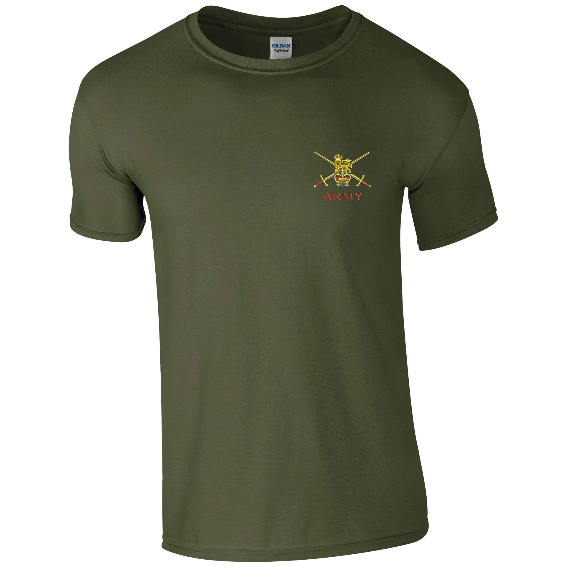 Embroidered British Army Insignia Mens T Shirt British Army Military Embroidery (XL, Military Green)