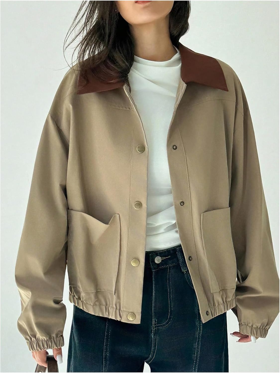 SweatyRocks Women's Fall Jackets Long Sleeve Collar Button Down Casual Outwear with Pockets - Image 3