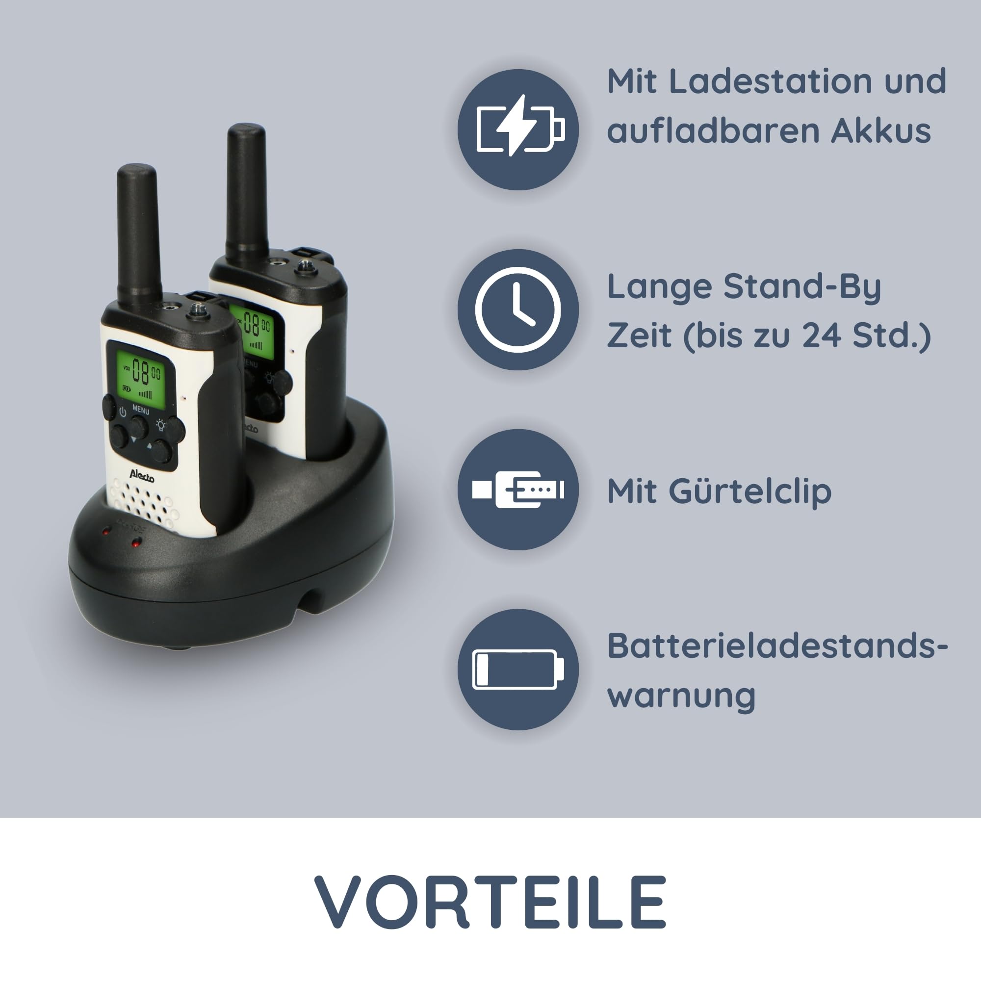 Alecto FR-175 Walkie Talkie für Erwachsene und Kinder - 7km Reichweite - 8 Kanäle - 38 CTTCSS-Codes - VOX - integrierte Taschenlampe - 2,5mm Anschluss - weiß