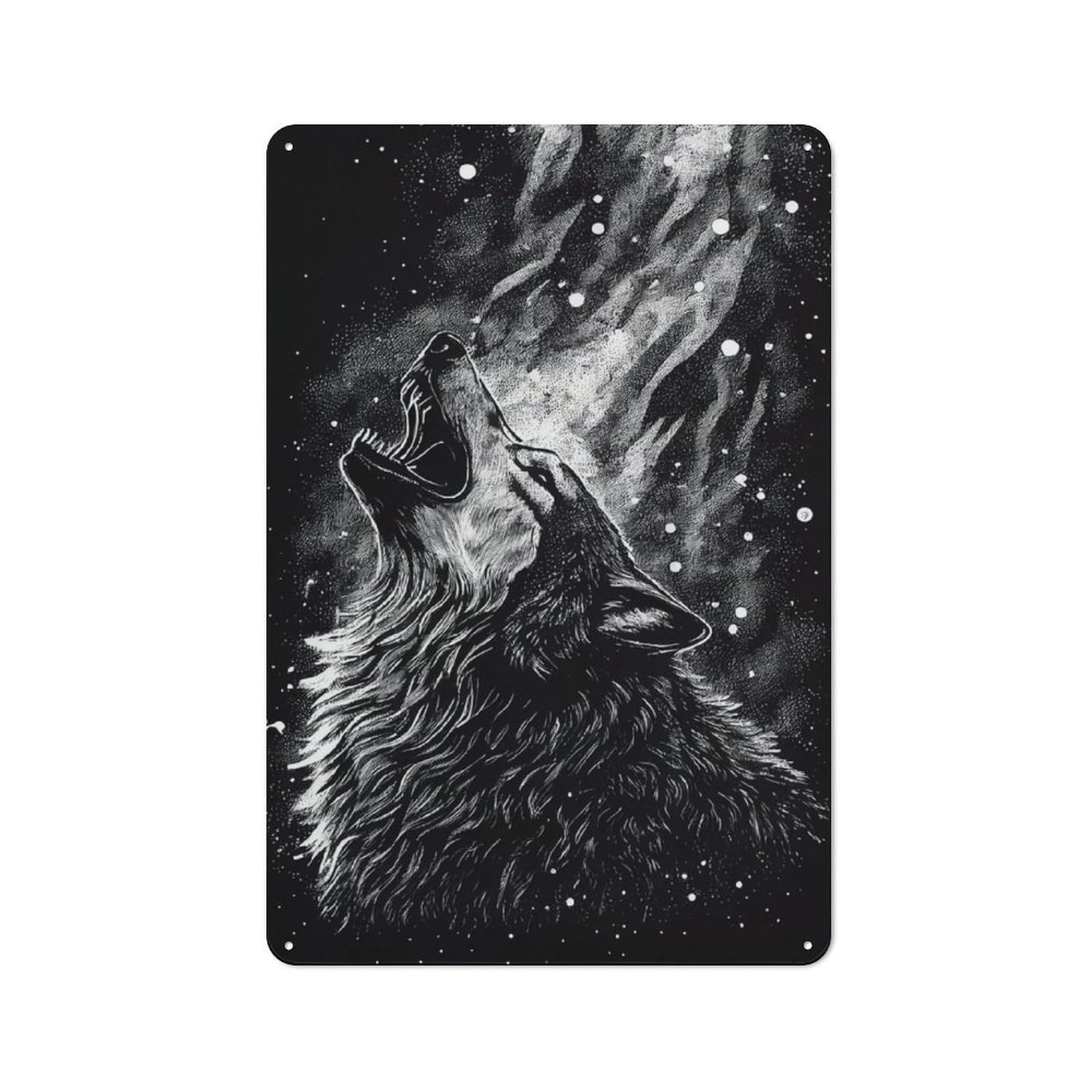 Junmoney Wolf Animal Drawing Retro Tin Sign 30X20cm Featuring For Bar Or Restaurant, For Metal Sign Collectors, For Garage And Workshop Walls