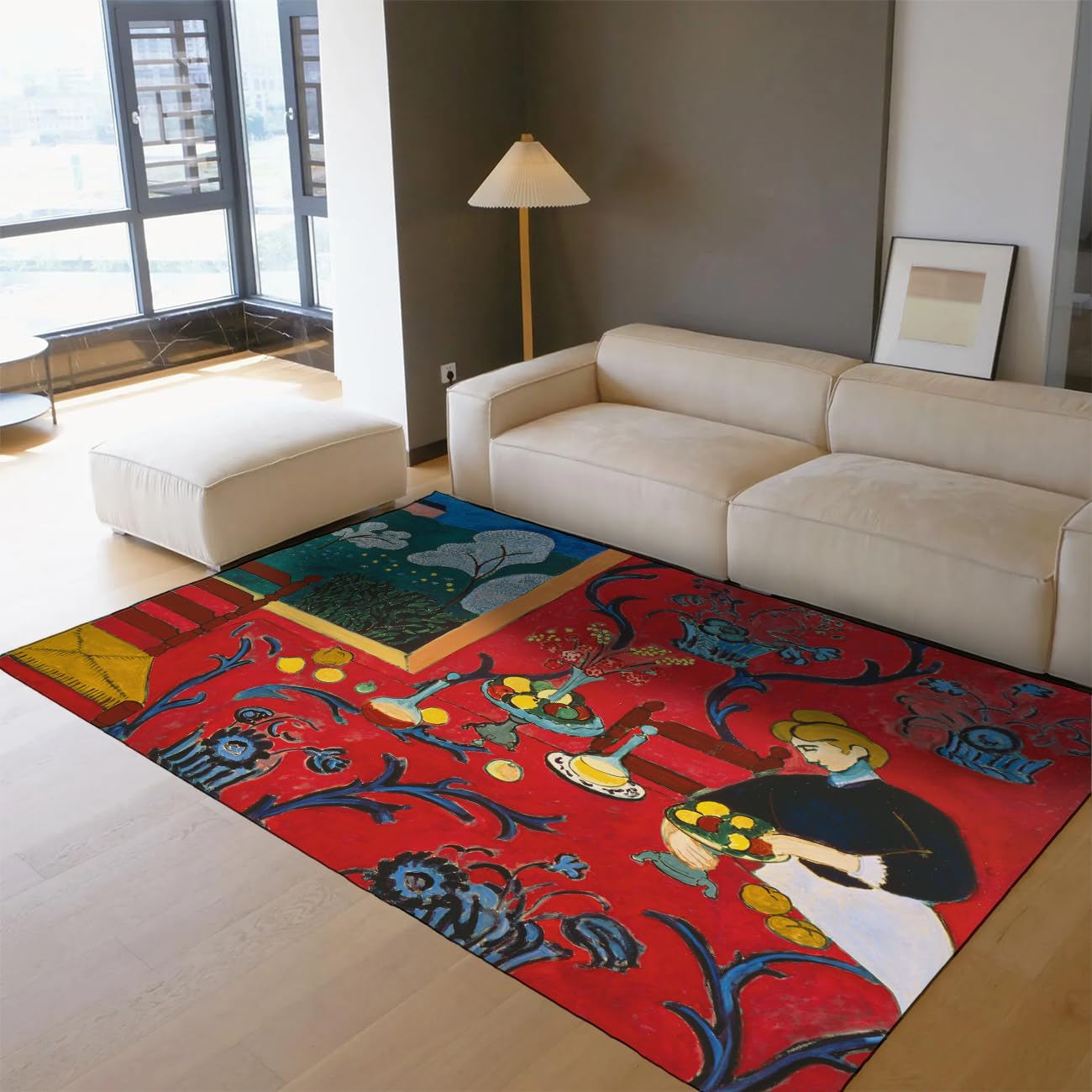Dywan obszarowy 140x200 cm dywaniki nadające się do prania klasyczna sztuka harmonia w czerwonym wzorze podłoga do wnętrz zmywalny dywan z podkładem antypoślizgowy dywan do sypialni jadalni