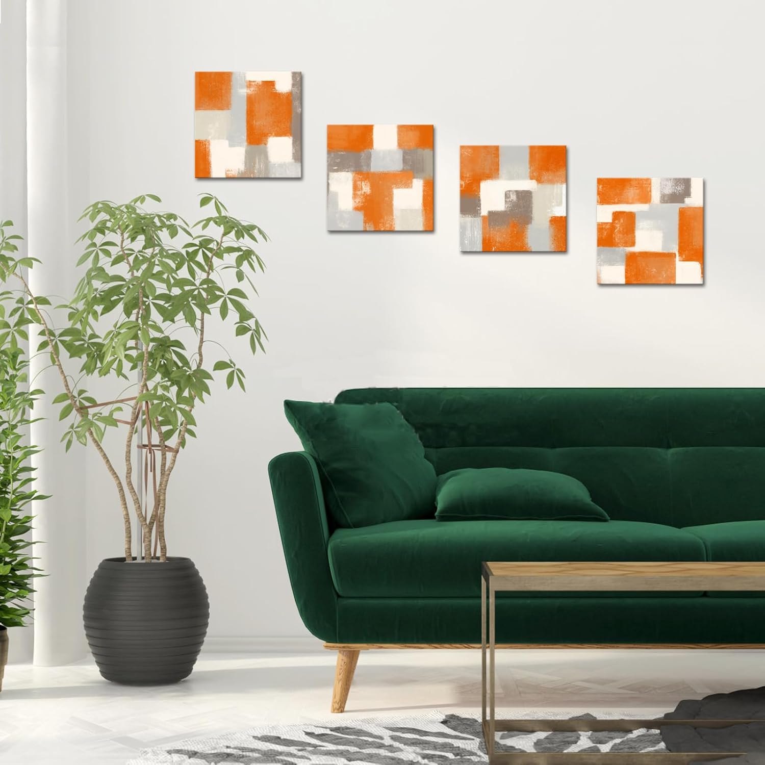 LoveHouse Orange Wall Decor Abstract Wall Art Burnt Orange Pictures Prints Grey Gray Artwork for Home Living Room Bedroom
