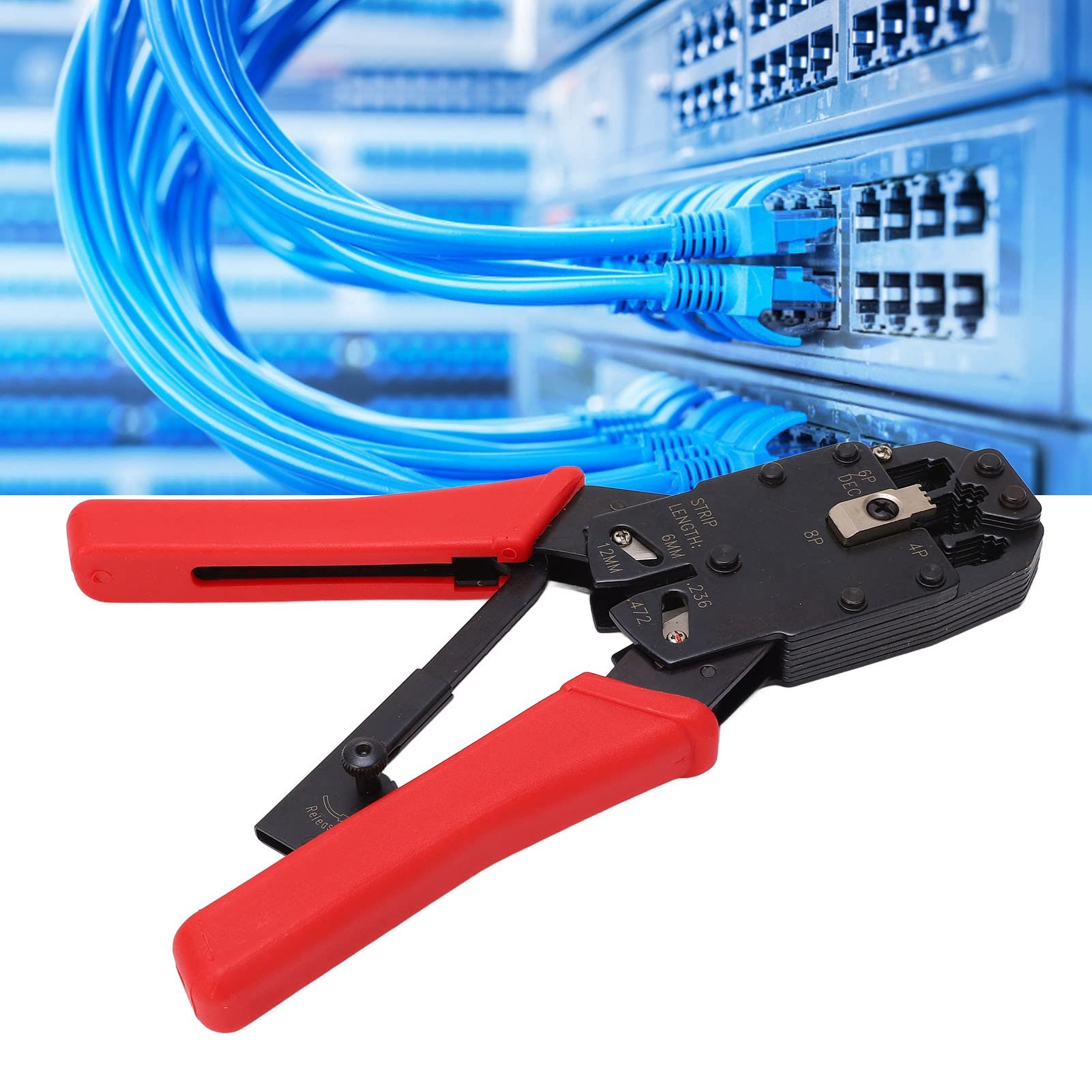 Herramienta de engarzado de red, alicates Pelacables de trinquete de alta eficiencia de uso múltiple, herramienta de engarzado de red (HT-2008R)