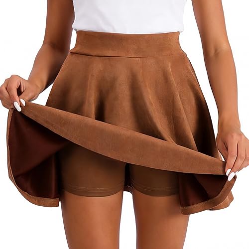 2026 Women's Suede Skirts,Basic Flared Casual Mini Pleated Suede A-line