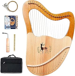 21 String Lyre Harp Mahogany Solid Wood String Instrument, with Carrying Case/Tuning Key/Spare String/English Instruction Manual, for Music Lovers Beginners Children Adults