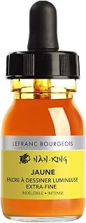 Lefranc Bourgeois 301275 Nan King Kalligrafie - und Zeichentusche, pigmentierte Tusche, hohe Farbbrillanz, Leuchtkraft für feinste Zeichnungen, Kalligrafie & Skizzen, 30ml Flasche - Gelb