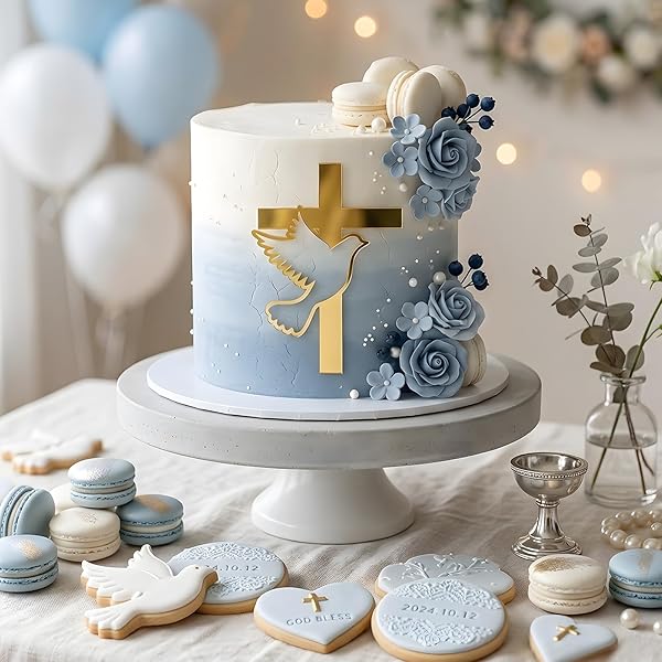 UNISUNSG Kuchendeko Kreuz Gold Taube Acryl Tortendeko Cake Topper für Kommunion Taufe Hochzeit - 4