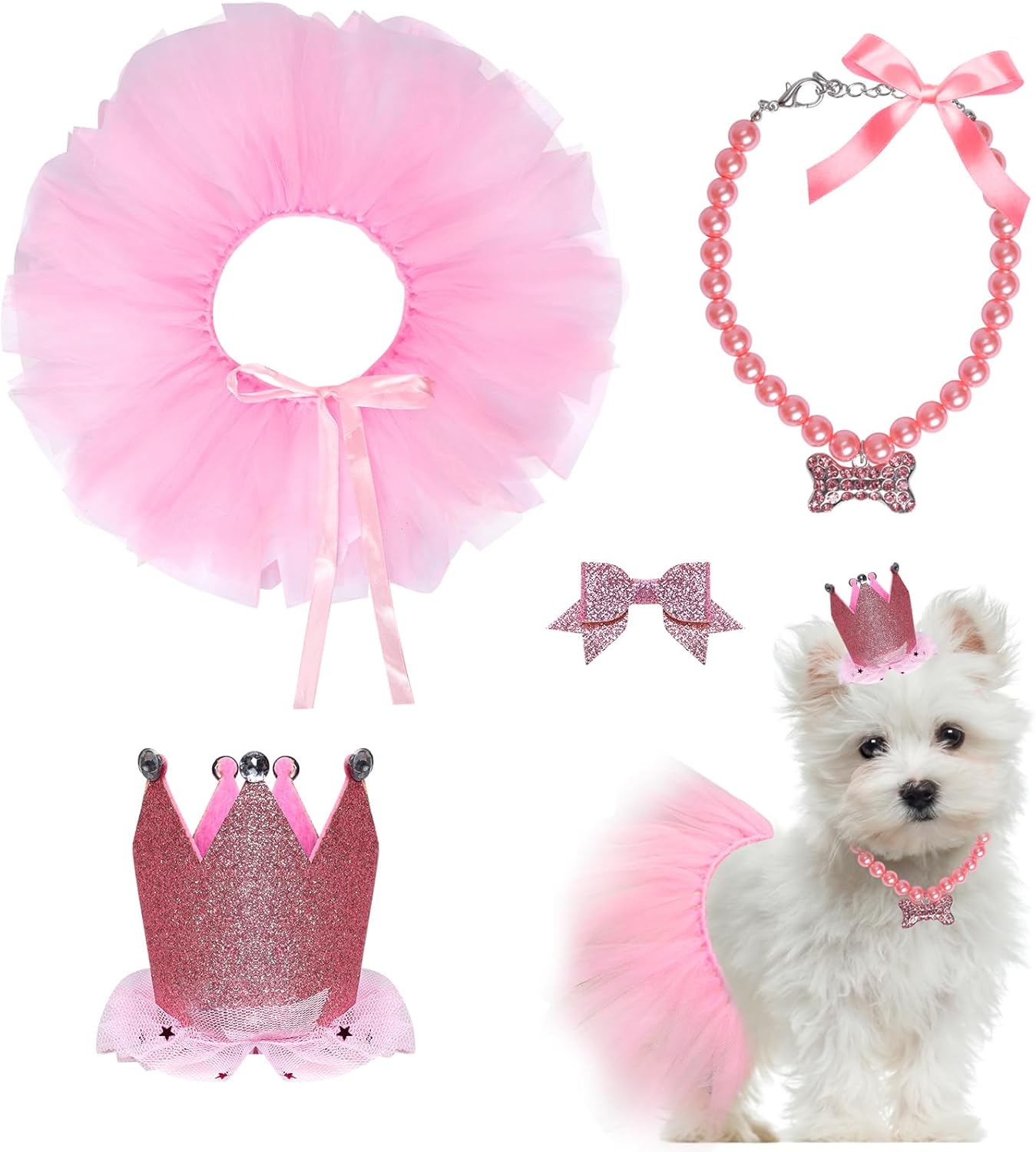 Set de Disfraz para Perro - Tutú Rosa, Sombrero y Collar de Fiesta