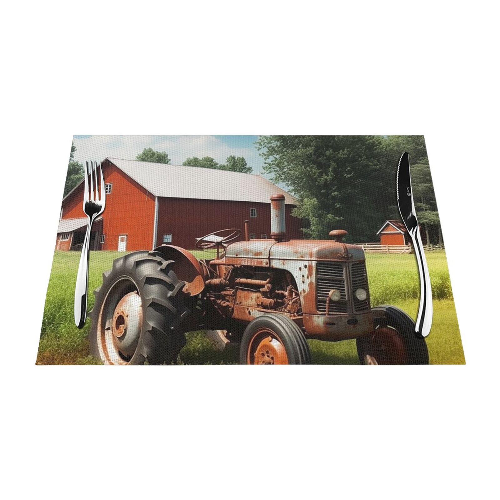 Company Farm Tractor Placemats Set of 1 - Woven Vinyl Kitchen Table Placemats - Heat Resistant Non-Slip Place Mats for Dining Table, Washable Indoor Outdoor Table Mats 12x18 Inch