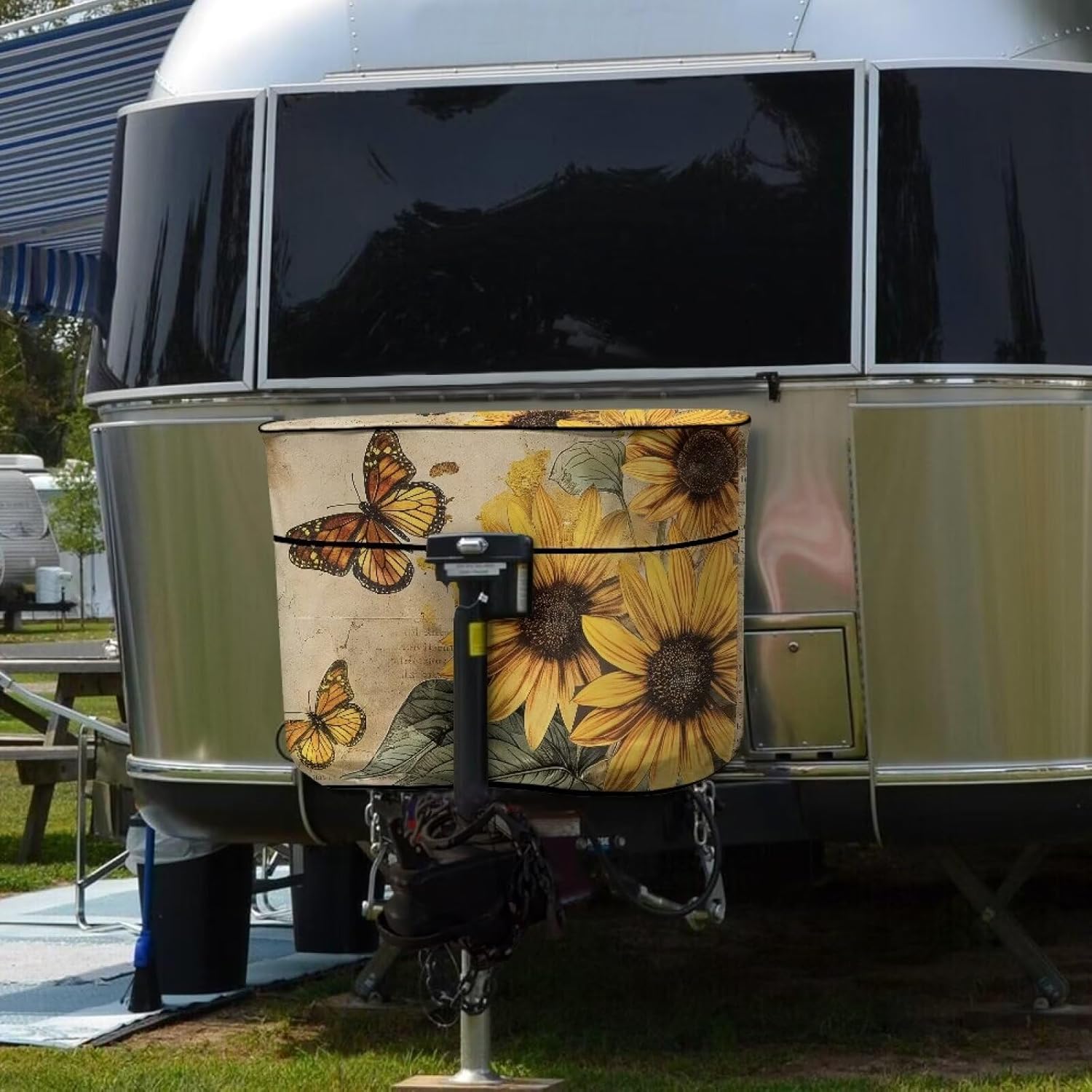 Sunflower Butterfly Double 40lb RV Propane Tank Cover Heavy Duty Propane Gas Cylinder Cover Dust-Proof All Weather Protection