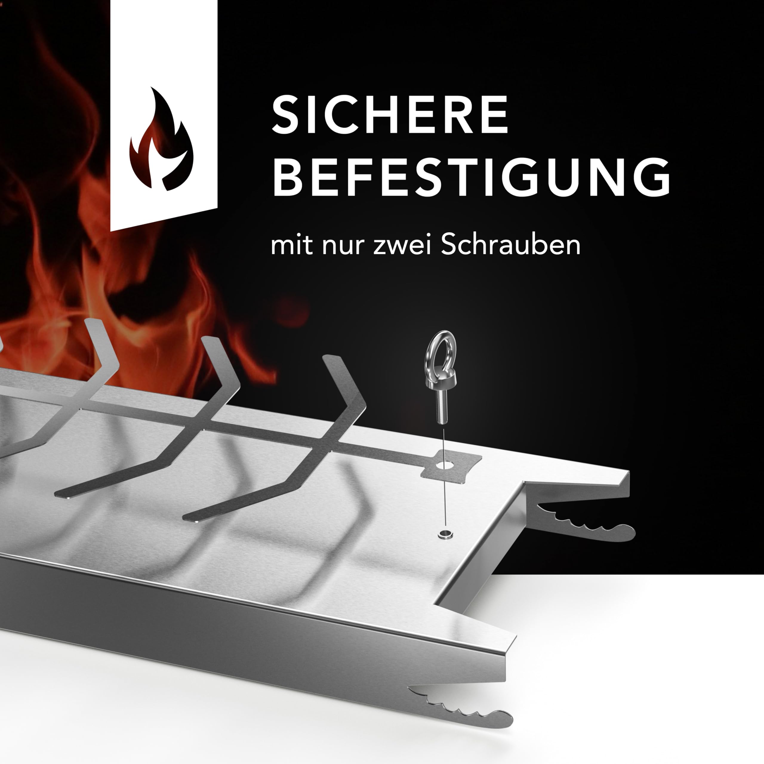 Flammlachsbrett Edelstahl 59,5cm | Extra langer Flammlachshalter passend für Feuerschalen und Grills mit Wandstärke bis 6mm, 180° drehbar | Spülmaschinenfest | Inklusive Anleitung & Rezepten (1er Set)