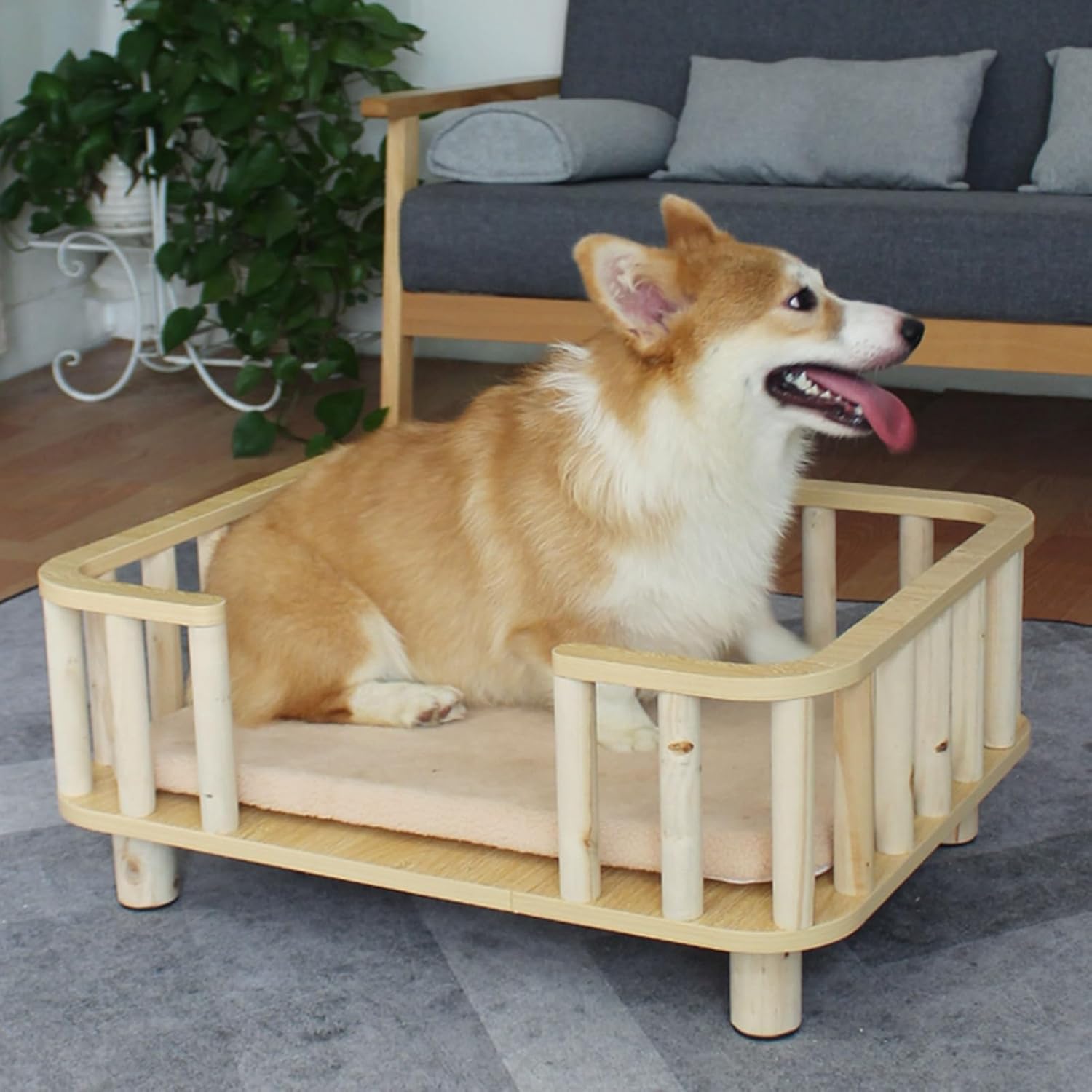 Dog Bed Elevated Dog Kennel with Railing & Mattress, Removable Wood Frame Pet Cot Bed Heavy Duty, Thickened Pet Furniture for Extra Large Breed (Color : Style 1, Size : M) (Style 1 XL)