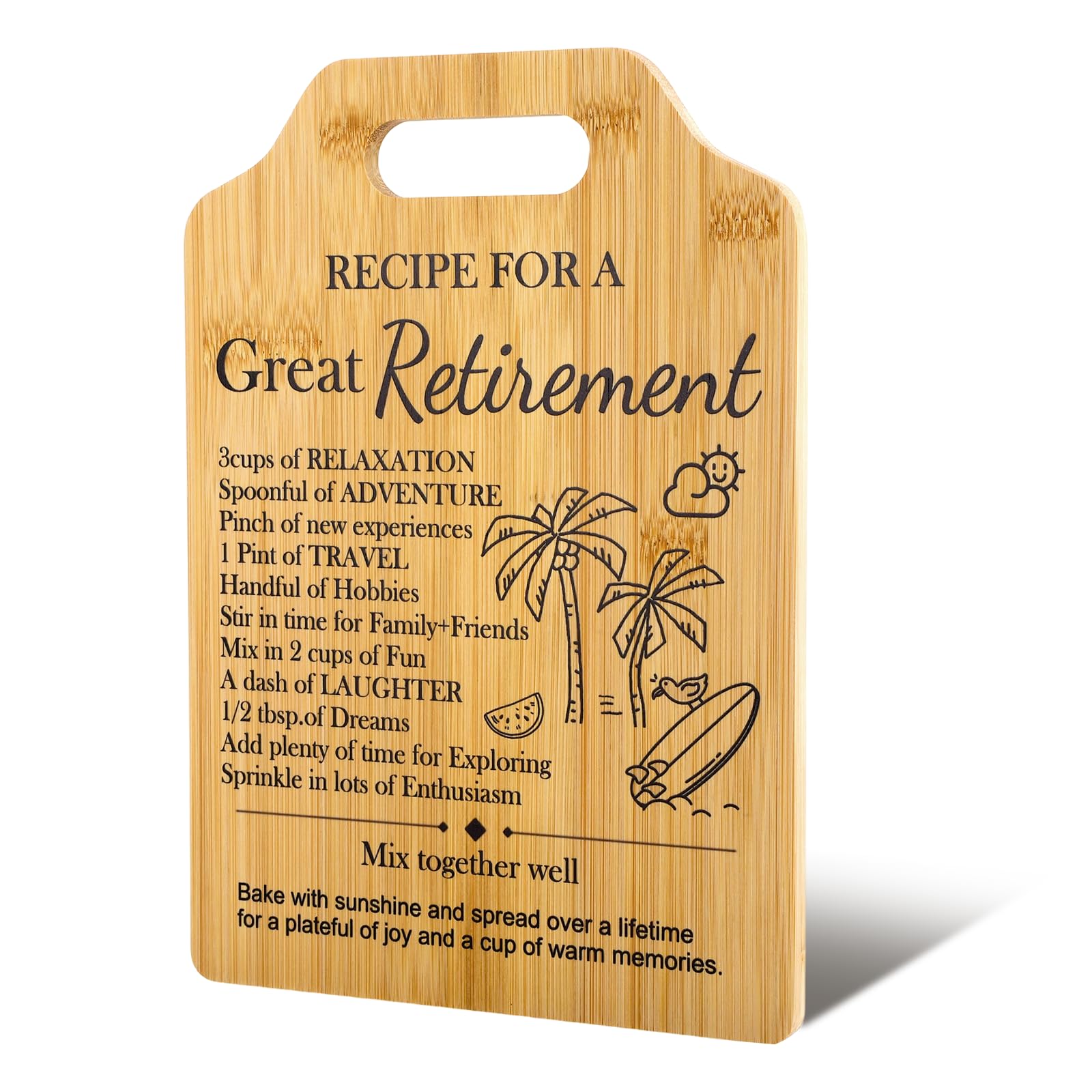 Retirement Gifts for Women Bamboo Cutting Board, Teacher Gifts for Women and Men Kitchen Decor for Coworkers, Nurses, Friends, Family, Practical Keepsake for Retirement Celebration