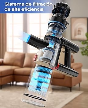 Ivormentico 50Mins Aspiradora sin Cable, 40KPA Aspirador sin Cable, 450W Escoba Aspiradora sin Cable con Cepillo para Suelos Mejorado, Aspirador Vertical con LED Verde, para Suelo/Pelo, Azul3